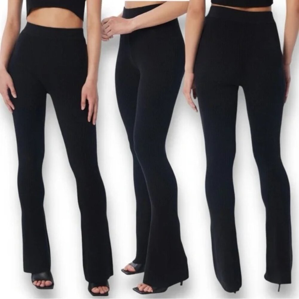 LITA by Ciara Ribbed Knit Flare Leggings Pants Black‎ Large - $228